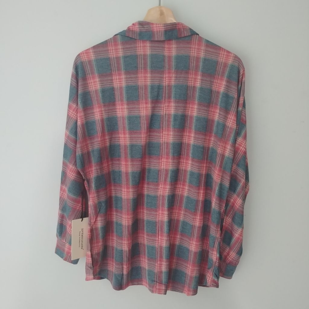 Coverstitch Teal & Red Plaid Flannel Front Knot… - Picture 5 of 9